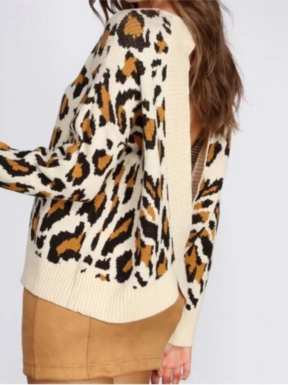 Miracle Leopard Animal Print twist open back drape pullover sweater
